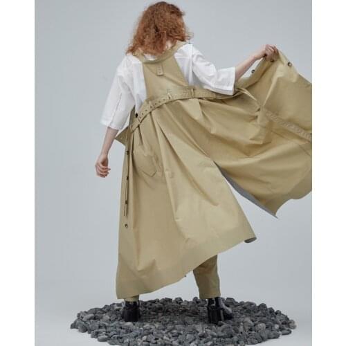 IRINACH234 FALL WINTER 2020 COLLECTION trench type long overalls dress khaki