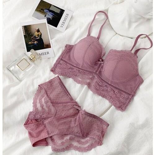 Sexy Women Underwear Full Cup Fine Embroidery Stretch Lace Bra Set thicken adjustable Gather Together Push Up Bra Brief Sets