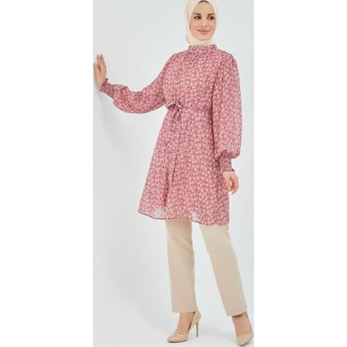 Muslim Womens Suits New Season Chiffon Tie Waist Tunic Crepe Pants Combine Islamic Hijab Clothing Modern High Quality Turkey