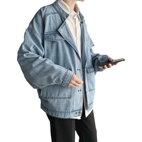 Harajuku style autumn winter 2020 Fashion Casual Denim street loose jacket mens trend student casual style denim jacket