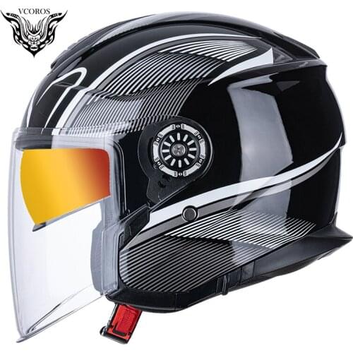 VCOROS PA101 Retro Open Face Motorcycle Helmet Man Vintage 3/4 casque moto Scooter capacete With Built-in Sunny Len DOT Approved