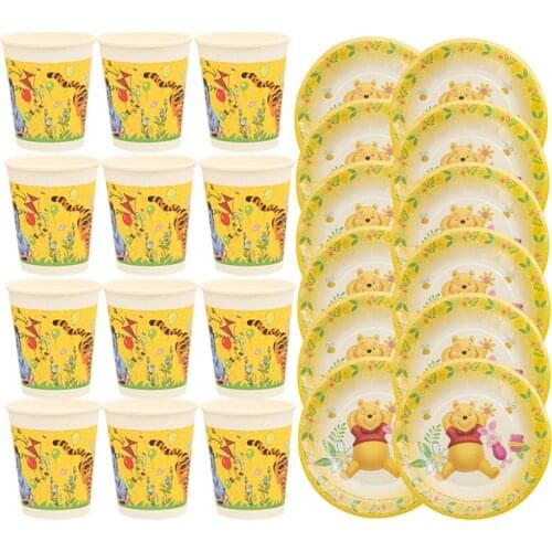 24pcs/lot Disney Winnie The Pooh Party Theme Disposable Tableware Set Cup Plate For Baby Boy Girls Happy Birthday Decoration