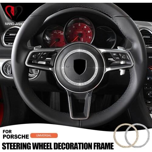 FOR PORSCHE Interior Steering Wheel Center Mosaic Diamond Decoration Frame Sticker Badge Crystal auto accessories car styling