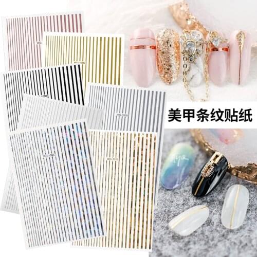 Newest WG1000 blingbling line nail stickers 3d back glue nail decals decoration tools for nail accessory