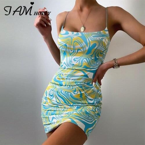 Printed Sleeveless Dress Women y2k Aesthetic Bodycon Clubwear Beach Mini Sundress Evening Party Short Robe Female New Iamhotty