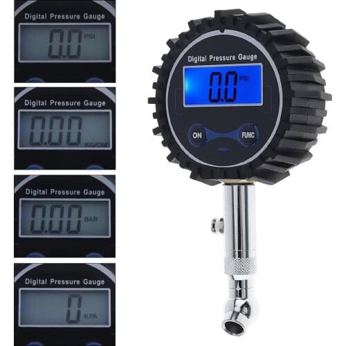 Precision Portable Electronic Digital Tire Gauge with Short Pressure Measuring Valve Blue Backlight Night Vision for Car Tire