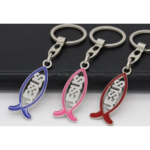 HeyMamba Religious Fish Keychain Jesus Charm Pendant Catholic Home Chapel Decor Christian Church Souvenir Gift
