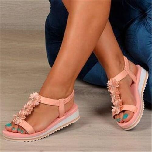 Big Size 43 Platform Thick Women Sandal with Wedge Heel Middle Heel Soles Fashion Flower Woman Shoes Casual Lady Sandals