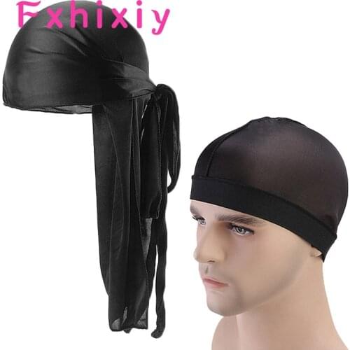 Silky Men Durag and Bonnet Set Unisex Headwrap Ladies Comfortable Night Sleep Scarf Cap Couple Hair Care Accessories Headwear