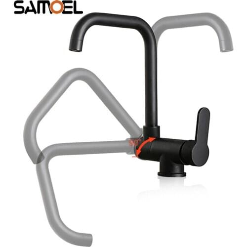 Stainless Steel Matte Black Kitchen Sink Faucet Mixer Deck Mount Foldable Rotating Kitchen Hot Cold Water Tap B3357