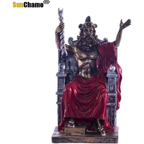 Greek Mythology Statue Zeus Throne Figure Sculpture Model Creative European Home Living Room Wine Cabinet Decoration Accessories