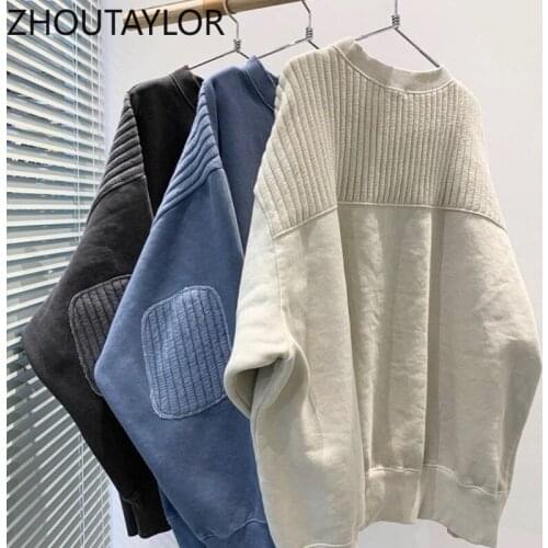 ZHOUTAYLOR Sweatshirt Women Sweet Office Lady O-Neck Solid Tops Femme Full Sleeve Loose Autumn New 2021 Pullovers Female S0683