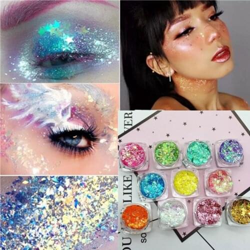 19 Colors Mermaid Sequins Eyeshadow Lasting Nail Lip Body Eye Shadow Glitter Cosmetics Festival Party Makeup Sequins TSLM2