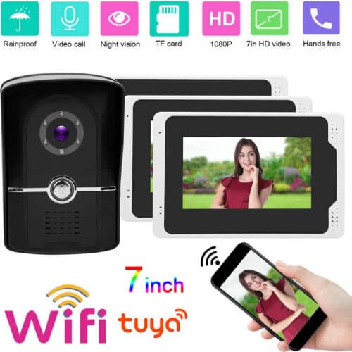 Smart doorbell Wifi Video Doorphone 1080P HD 7in TFT LCD Display 3 Monitors Remote Monitoring 110 Night Vision 100- 240V