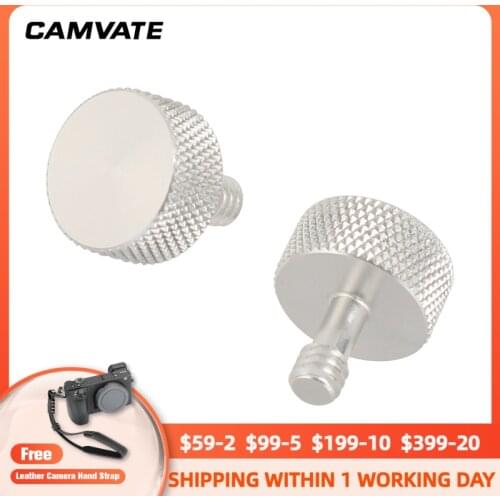 CAMVATE 2 Pieces Universal Standard 1/4"-20 Male Thread Thumb Screw Button Head Cap Screw For DSLR Camera Cage Rig Or Gimbals