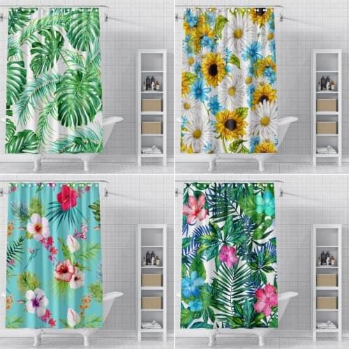 Green Tropical Shower Curtains Leaves Printed 3D Curtains for Bathroom Natural Plant Polyester Waterproof Bathroom Curtains