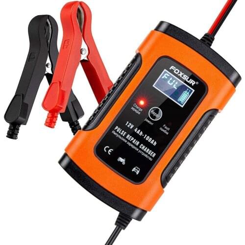 Motorcycle Car Battery Charger 110V To 220V To 12V 6A Intelligent Automatic Fast Power Charging Wet Dry Lead Acid LCD Display