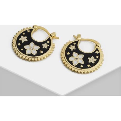 G34 white black enamel flower star round coin for women girl gift with box fashion jewelry ins