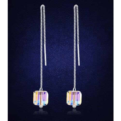 Trending Styles Genuine Cube Crystals From Swarovski Long Earrings Fashion Jewelry Pendientes 2018 Earings Women Accessories
