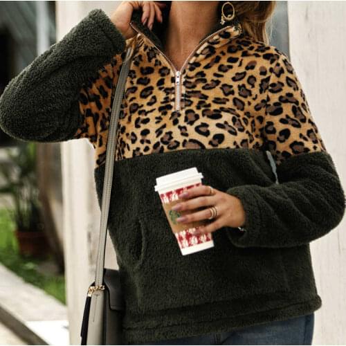 Women Fashion Pullovers Teddy Sweatshirt 2019 Autumn Winter Women Leopard Sweatshirts