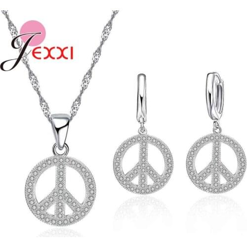 Women Luxury Round Shape Full Clear Cubic Zirconia Necklace Earrings Set Lady 925 Sterling Silver Engagement Jewellry Sets