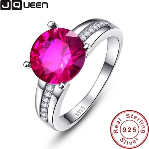 JQUEEN 4.5Ct Red Gem Created Ruby Ring For Women 925 Sterling Silver Wedding Romantic bijoux Ring anel Female Fine jewelry