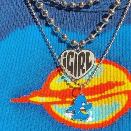 Punk Y2K Letter Heart Shaped Pendant Necklace For Women Metal Charms Hip Hop Choker Necklace Gossip Girl 90s Jewelry Aesthetic