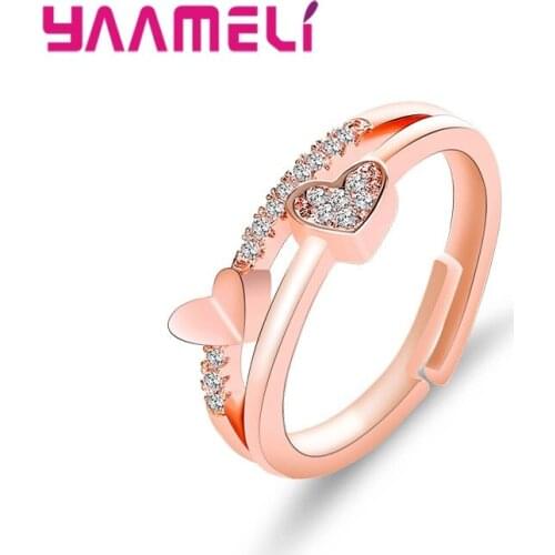 Sweet Double Love Hearts Charms Ring for Women Female Wedding Engagement Excellent 925 Sterling Silver Shiny Cubic Zircon Bague