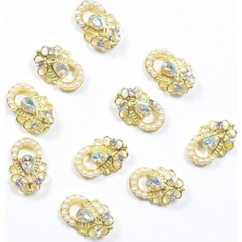 10Pcs Gold Silver Luxury AB Diamond Pearl 3D Nail Art Decorations Nails Rhinestones Nail Supplies Charms Stone 2020 New Arrival