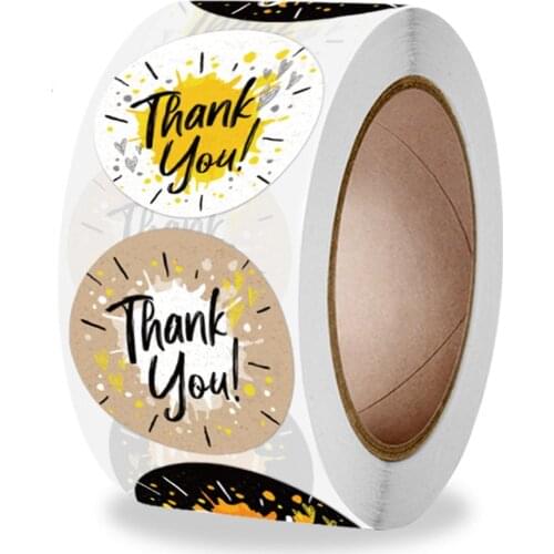 100-500PCS Thank You Label Sticker Round Fancy Design Small Business Label Sticker for Birthdays, Weddings, Giveaways