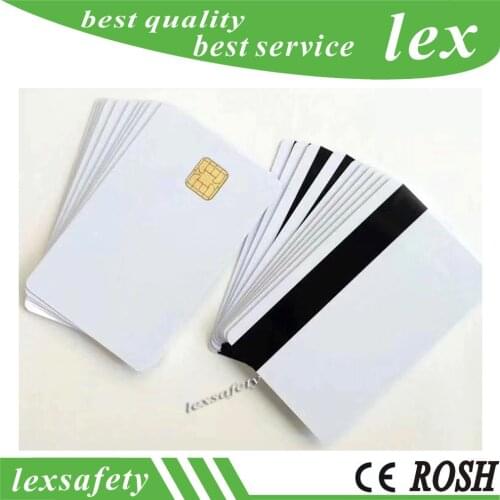 100pcs White Blank PVC Contact Smart IC card with SLE 4442 Chip + Magnetic Stripe 4000 OE HiCo 2 in 1 Blank PVC Contact IC Card