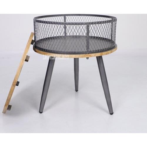 18XS199 Home Solid Wood Iron Leg Eco-Friendly Paint Small Round Storage Table Modern Simple Living Room Coffee Sofa Side Table