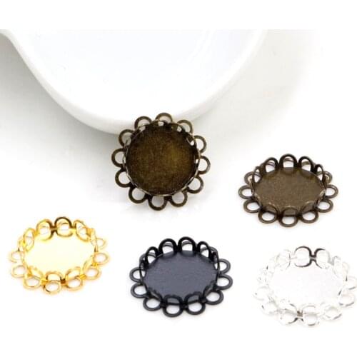 20pcs 12mm Inner Size 4 Colors Plated Brass Material Simple Style Cabochon Base Cameo Setting Charms Pendant Tray