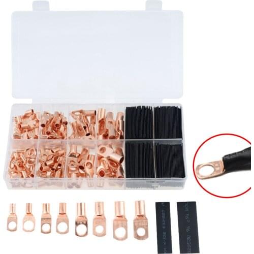 260CPS/BOX Assortment Car Copper Ring Terminal Wire Crimp Connector Bare Cable Battery Terminals Soldered Connectors Kit