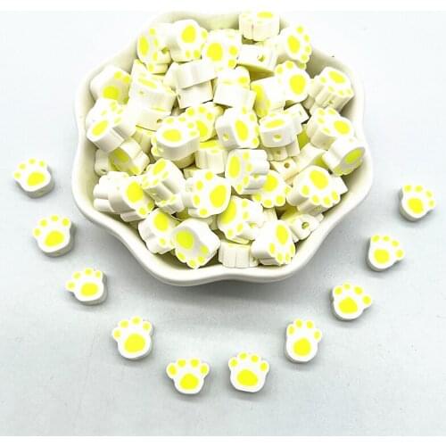 30pcs 10mm Bears Paw Pattern Beads Polymer Clay Spacer Loose Beads for Jewelry Making DIY Accessories #04
