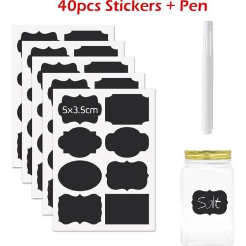 40Pcs/Set 5x3.5cm Organizer Stickers Chalkboard Spice Stickers Bottles Tags Kitchen Labels Stickers for Jar Erasable Marker Pen