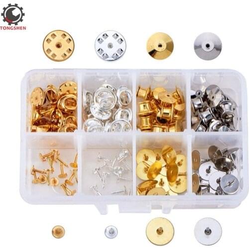 60 Pairs Brass Lapel Clutch Tie Tacks Uniform Badge Pin Keepers Backs Replacement with Blank Pins for Brooch Findings