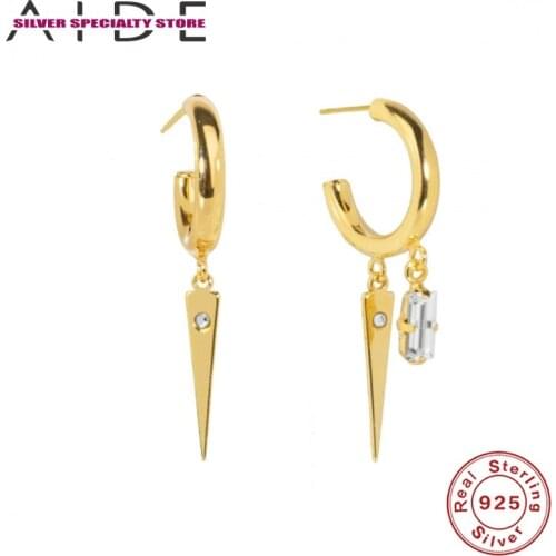 AIDE Personality Punk Zircon Rivet Stud Earring For Girl 925 Sterling Silver Earrings For Women Fine Jewelry Pendientes Aretes