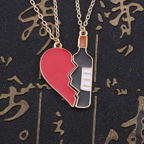 Hot Fashion Simple Red Heart Black Bottle HIp hop Women Men Necklace Chain Good Luck Gift Wholesale