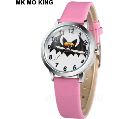 New purple bat hands-on cartoon childrens watch style color number dial children students girls leather quartz watch relojes
