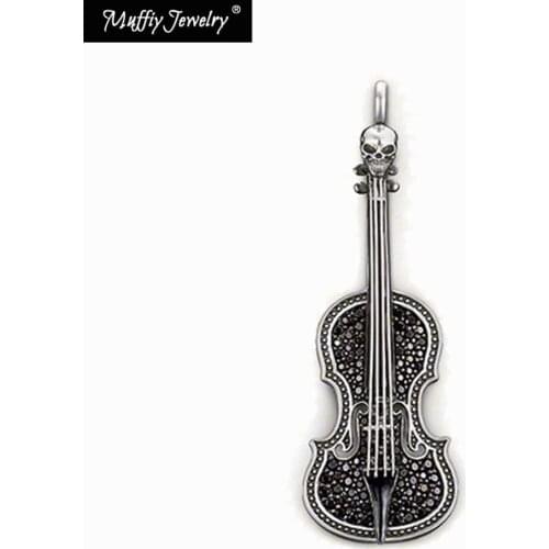 Black Violin Pendant,Europe Style Heart Good Jewelry For Rebel Men And Women, Music Gift In 925 Sterling Silver,Super Deal