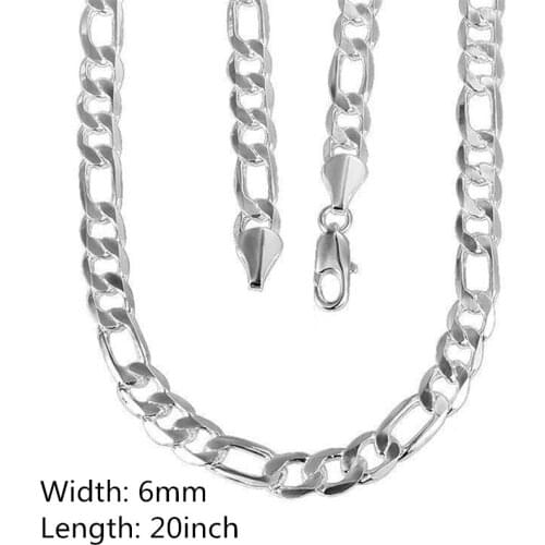 Pure 925 Silver Link Necklaces For Man Women 6mm Figaro Chain Necklace 20" 50cm Collier High Quality Male Jewelry Party Gifts