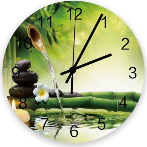 Zen Stone Green Bamboo Forest Water 30cm Wooden Wall Clock Modern Design For Home Living Room Office Kitchen Wall Decor Hanging