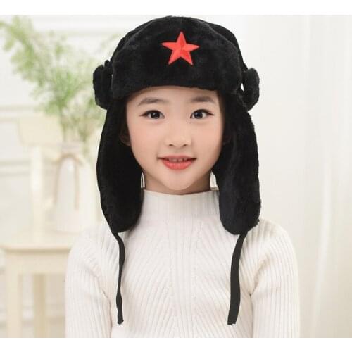 H7723 Children Bomber Hat Girls Winter Fashion Korean Warm Thermal Lovely Black Cap Boy Cycling Windproof Thickened Kids Hats