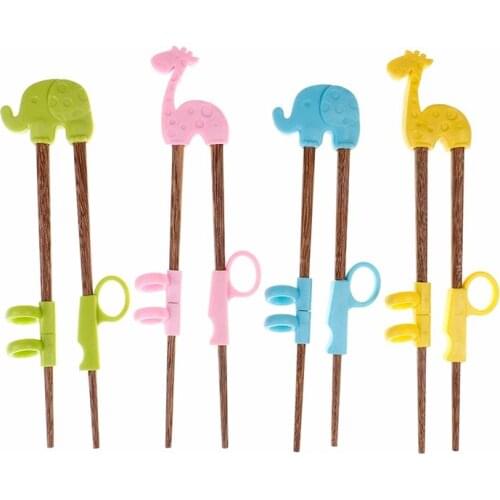 1 Pair Baby Training Chopsticks Wood Silicone Baby Exercise Training Chopsticks Cartoon Children Learning Chopsticks