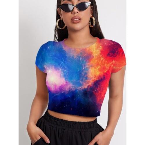 3d Tshirt Galaxy T-shirt Women Nebula Funny T shirts Colorful Shirt Print Space T-shirts 3d Short Sleeve Punk Rock Fashion Slim