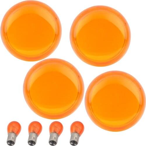 Motorcycle Turn Indicator Signal Light Lens Cover with Amber Lamp Bulb for Harley Dyna Sportsters Softail 2000-Up