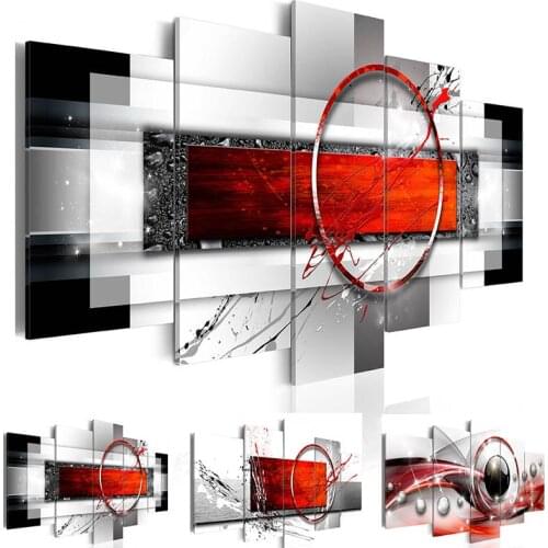 Canvas Pictures Modular Home Decor 5 Piece Metal Red Wooden Rectangle Black Grey Background Painting Wall Art Print Poster Frame