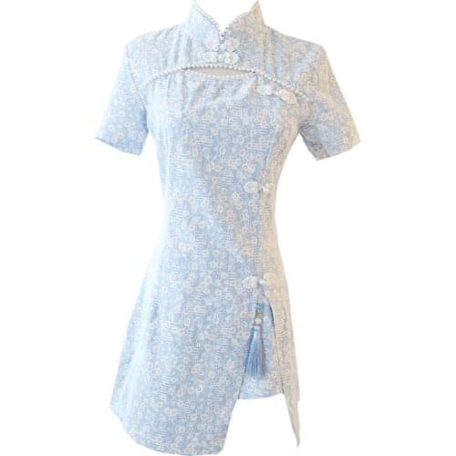 Summer Chinese style retro improved cheongsam girls dress and shorts two piece set