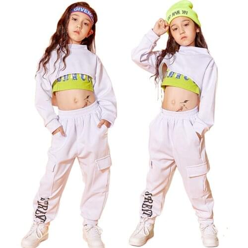 Lolanta 4-14 Years Girls Hip Hop Stree Dance Clothes Kids White Crop Tops / Green Vest Or Loose Jopping Pants Casual Daily Wear